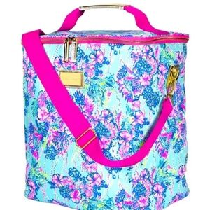 NWT Lilly Pulitzer Insulated Wine Carrier Cooler Bag Canvas Neon Beach You To It
